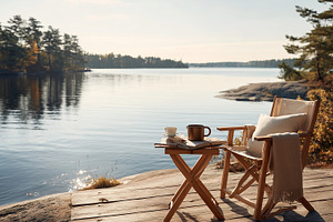 Cozy wooden chair and table with, a Nature Photo by MistyDay
