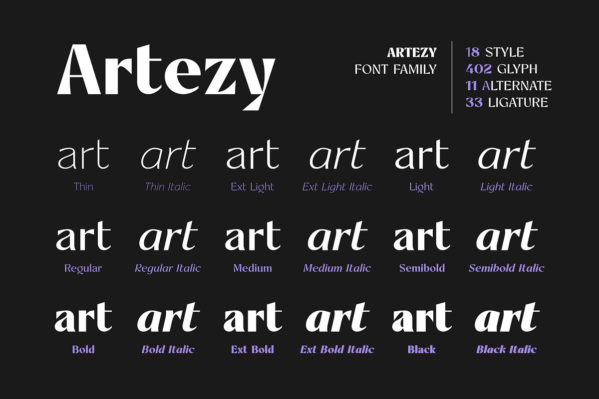 Artezy Font Family, a Sans Serif Font by Asenbayu (Photo 2 of 15)
