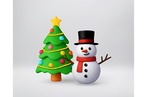 3d cartoon Christmas tree and, an Object Illustration by Abscent