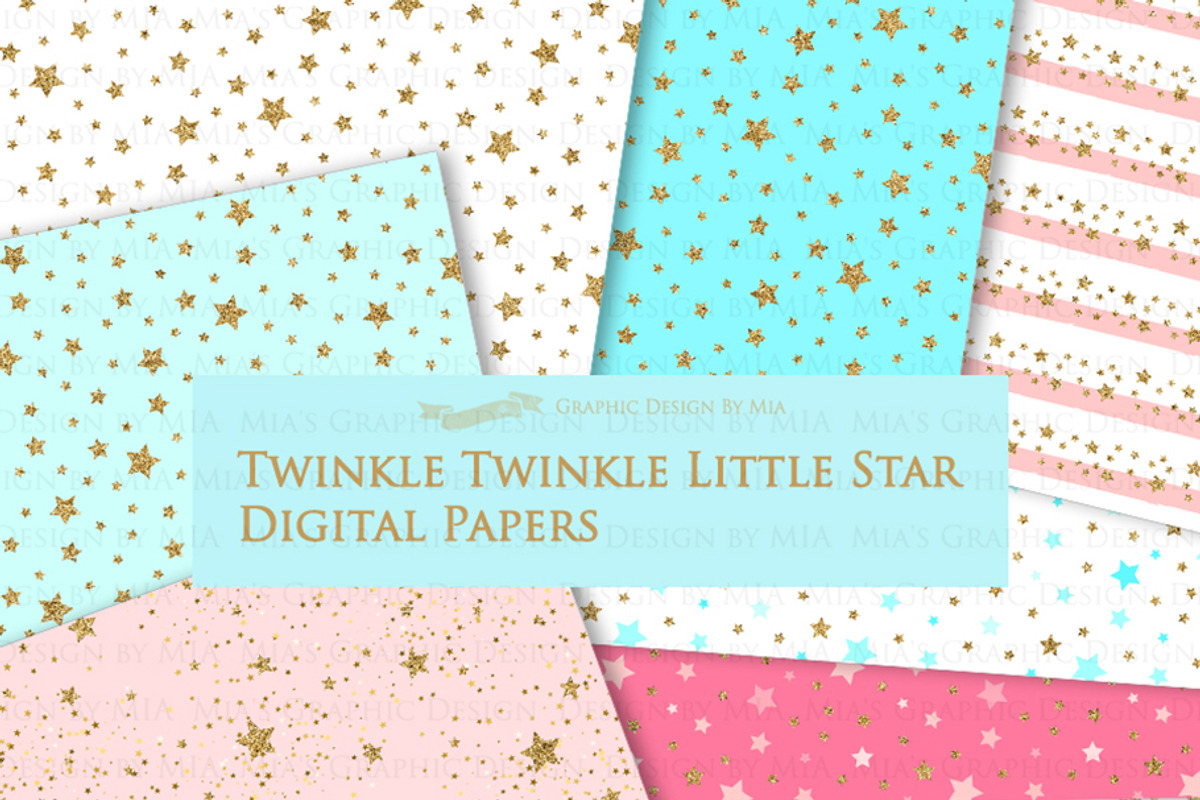 Pink Light Blue Gold Stars, a Texture Illustration by Mia's Graphic Design (Photo 8 of 9)