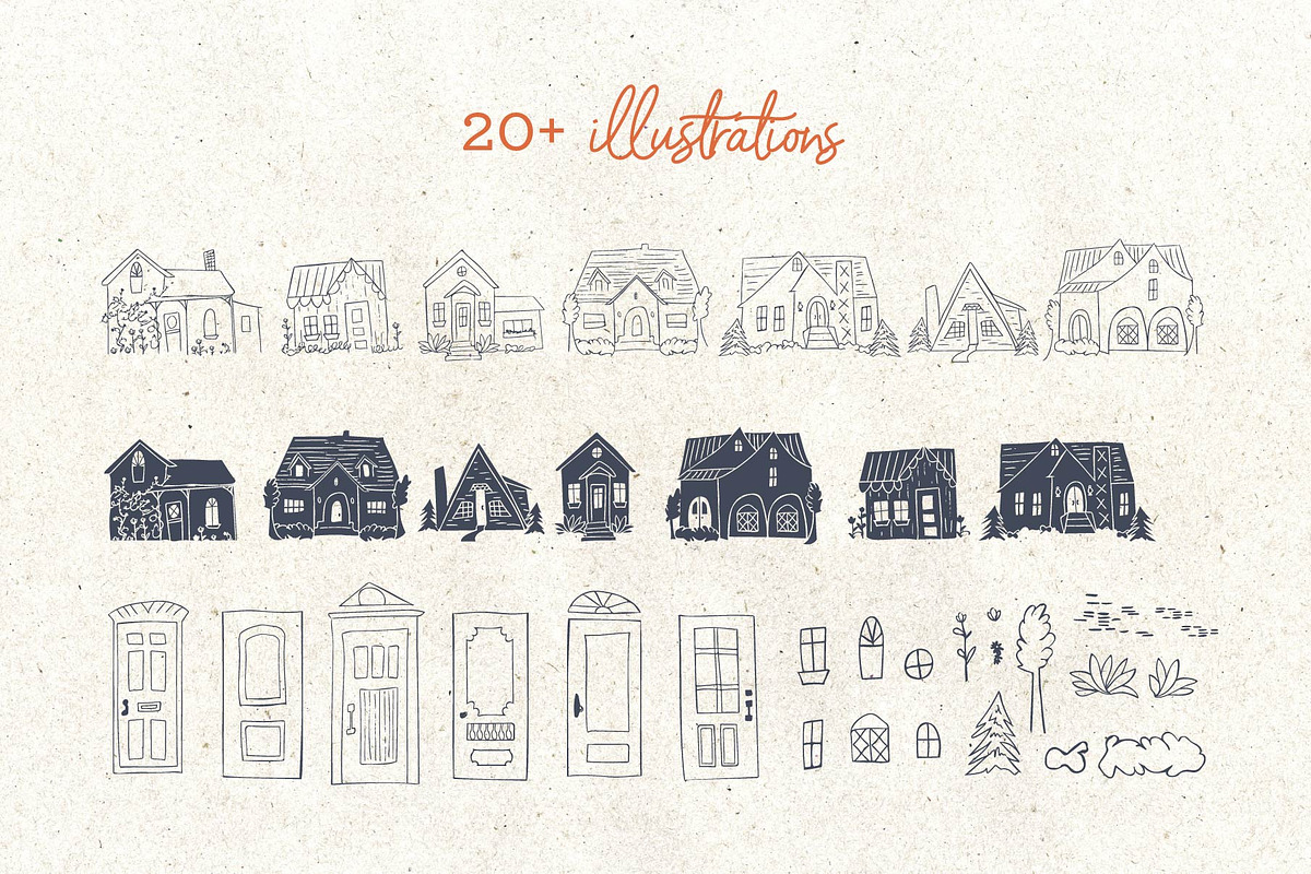 Homebody Quaint House Illustrations, a Pattern Graphic by Maddie Jensen Design (Photo 2 of 7)