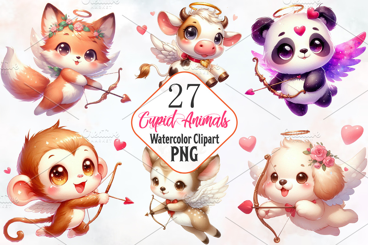 Cute Animals Cupid Valentines Day, a Seasonal Illustration by RobertsArt (Photo 1 of 7)
