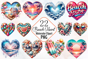 Retro Beach Heart Watercolor Clipart, an Illustration by RobertsArt