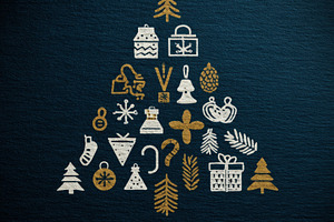 Modern minimalist Christmas tree made of festive holiday icons a, a Holiday Photo by José Manuel Gelpi
