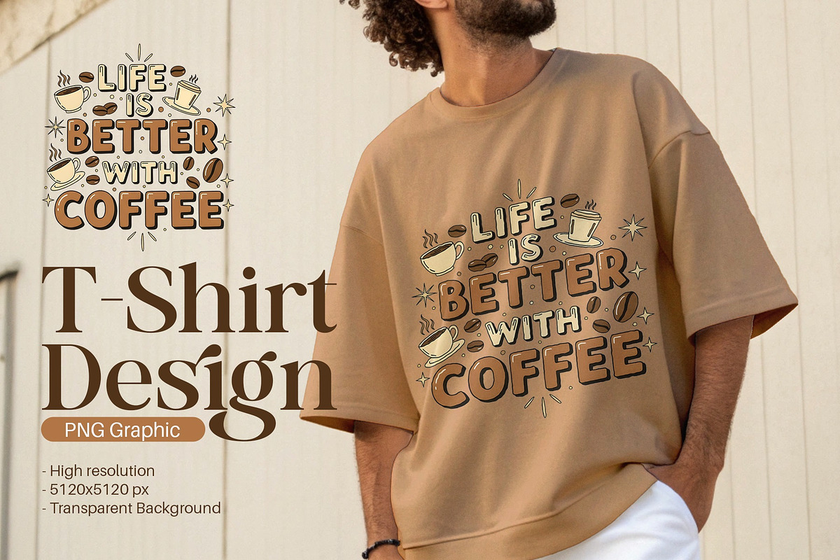 Coffee Typography T-shirt Design PNG, an Illustration by zahidhossainalif (Photo 1 of 5)