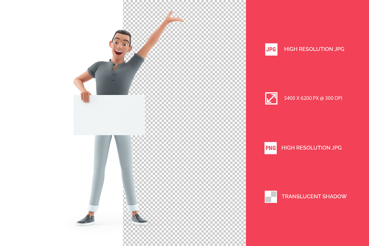 3D Happy Character Man Holding Placa, a Person Illustration by 3DMask