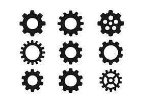 Various black gear and cog designs, an Illustration by ZinetroN