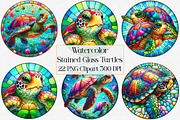 Stained Glass Turtles Sublimation, an Illustration by CraftArtStudio (Thumbnail 1 of 6)
