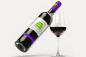 Wine Bottle & Glass Mockup PSD