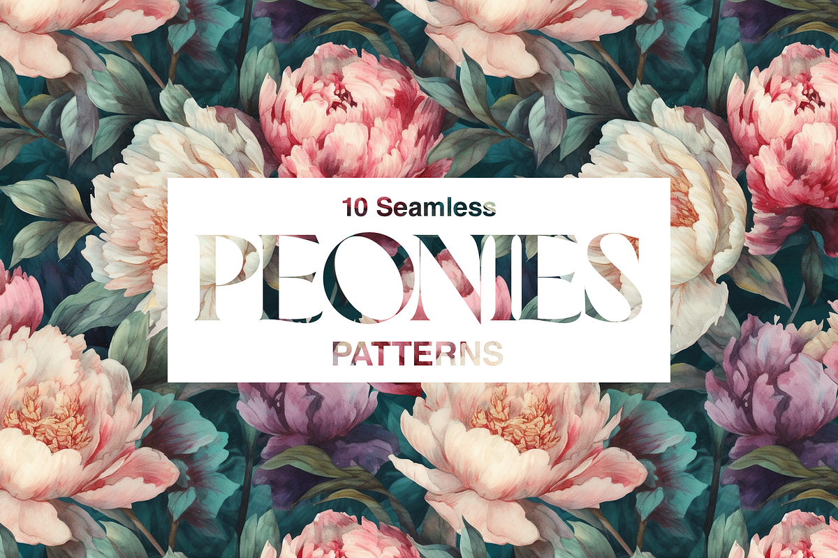 10 Watercolor Peonies Patterns, a Pattern Graphic by Motifs (Photo 3 of 12)
