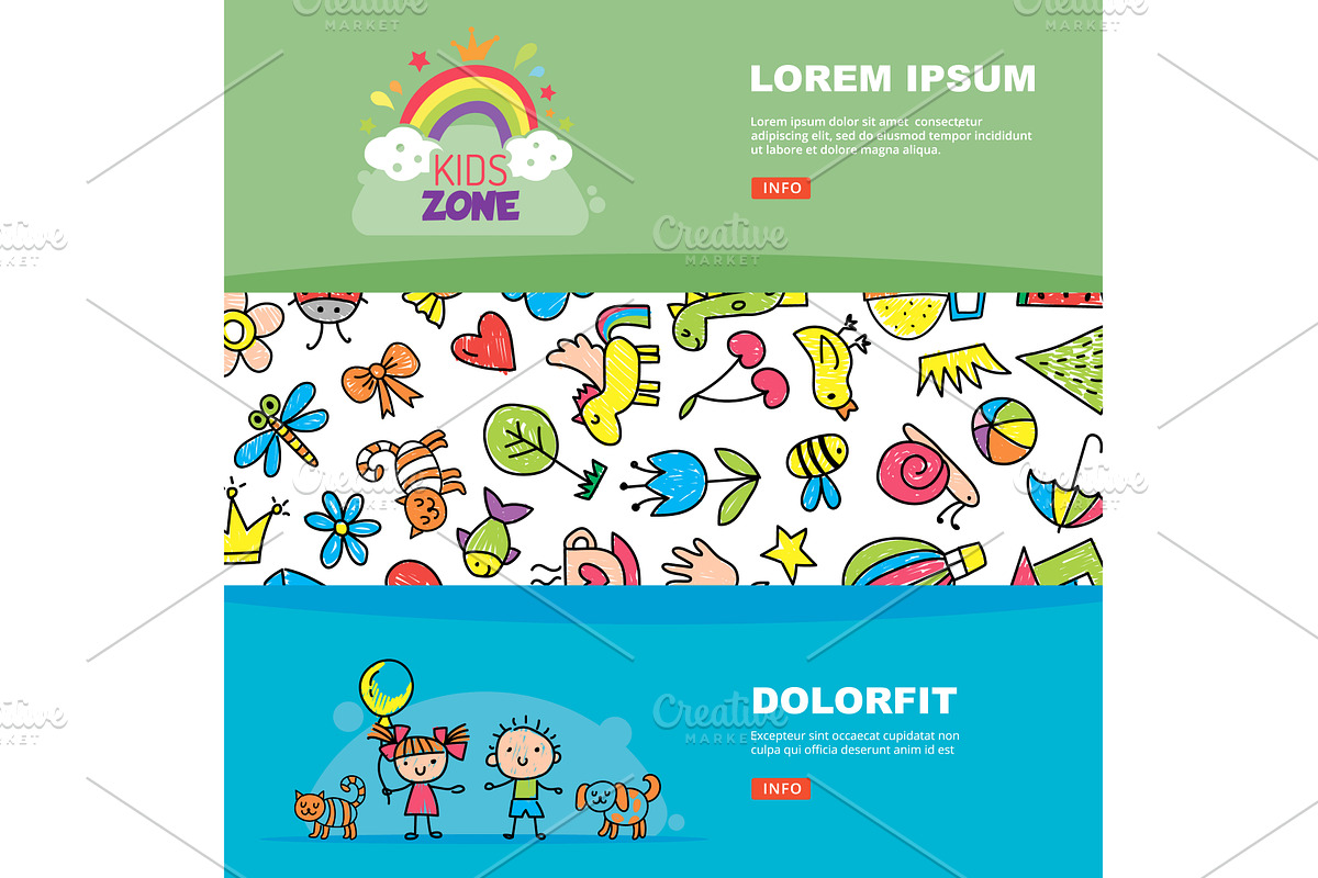 Kids banners. playground ads banners, an Illustration by Onyx
