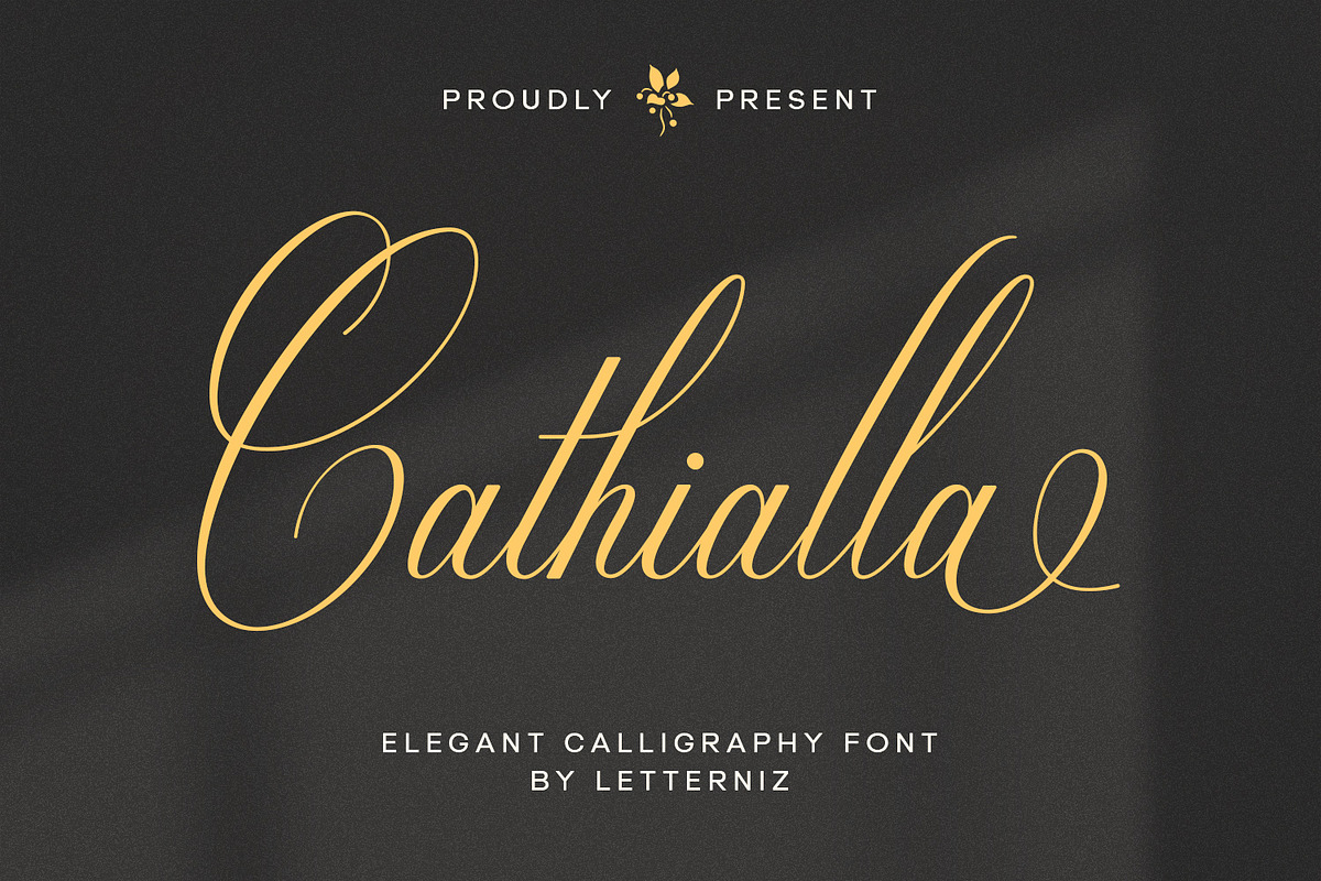 Cathialla calligraphy script font, a Script Font by nizarbagasm (Photo 1 of 9)