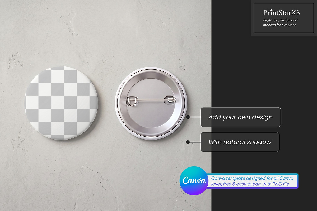 Button Pin Canva Mockup Bundle, a Merchandise Mockup by PrintStarXS (Photo 7 of 7)