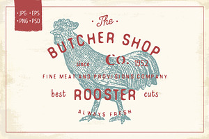 Butcher Shop Rooster Logo Template