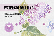 Watercolor Lilac set 600 DPI, a Decorative Illustration by byJuliaKors (Thumbnail 1 of 3)