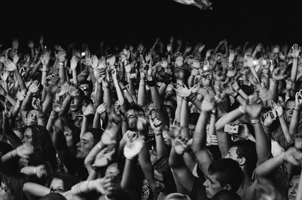 Crowd cheers at concert