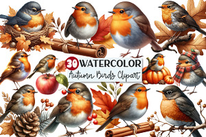 Autumn American Robin Bird Clipart, a Seasonal Illustration by Rose Art
