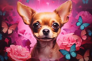 Enchanting Chihuahua Amidst Blossoms And Butterflies - Generativ