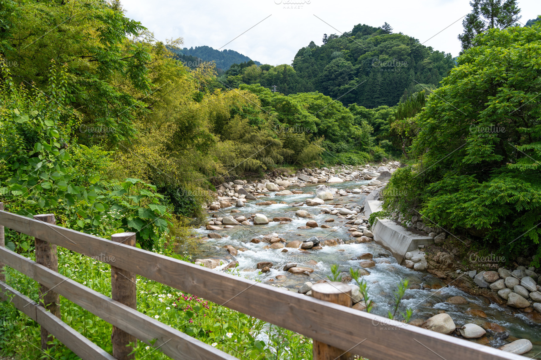 Bridge over the river on Nakasendo trail, Japan, a Nature Photo by GoodGoods
