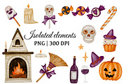 Halloween Watercolor Clipart Set, a Seasonal Illustration by ZabolotnaArt (Thumbnail 2 of 8)