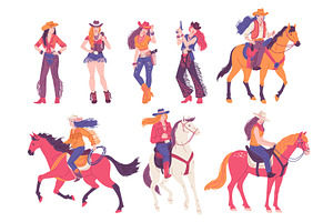 Set Of Fashionable Cowgirls Flat