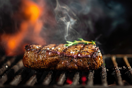 A perfectly cooked steak sizzling on, a Photo by Iftikhar Alam