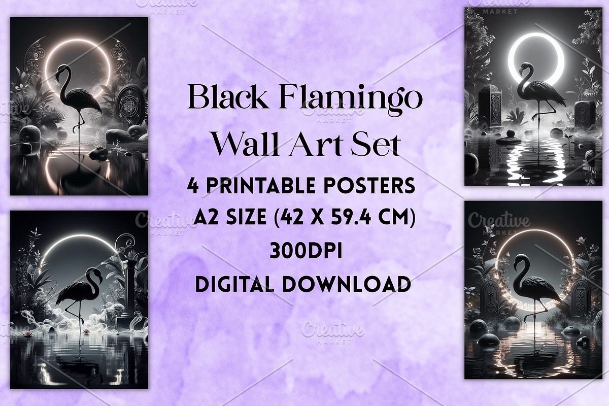 Black Flamingo Wall Art Bundle, a Graphic by Raven&RoseStudio (Photo 1 of 9)