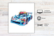 Watercolor Kawaii Race Car Clipart, an Illustration by Canvas Craft (Thumbnail 8 of 8)