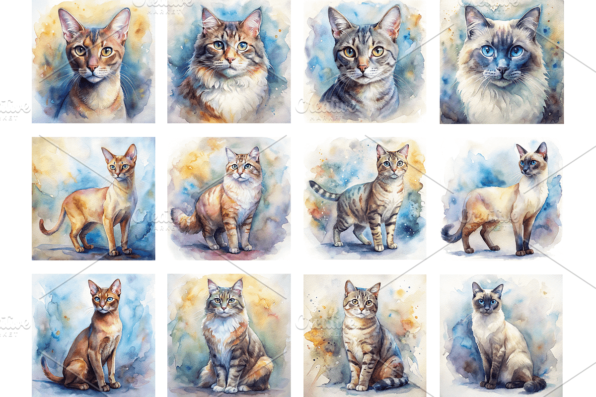 Watercolor Cat Breed Illustrations, an Animal Illustration by Palleon (Photo 7 of 7)