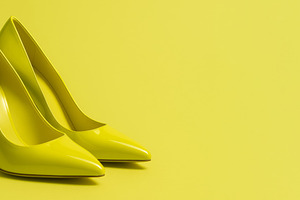 Chartreuse high heels on monochrome lime background, a Photo by Dvoevnore photos