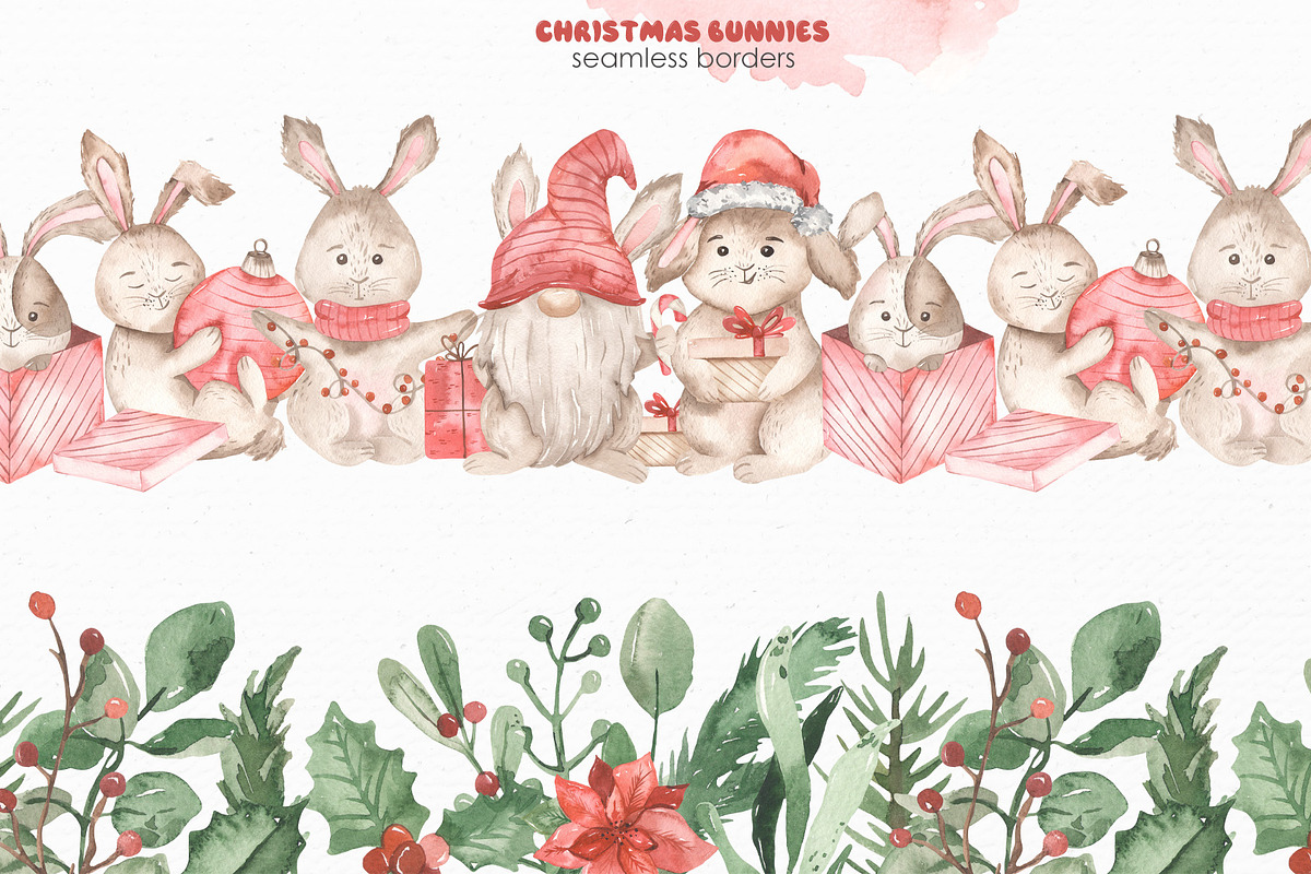 Christmas bunnies watercolor, an Animal Illustration by Marina Ermakova (Photo 9 of 13)