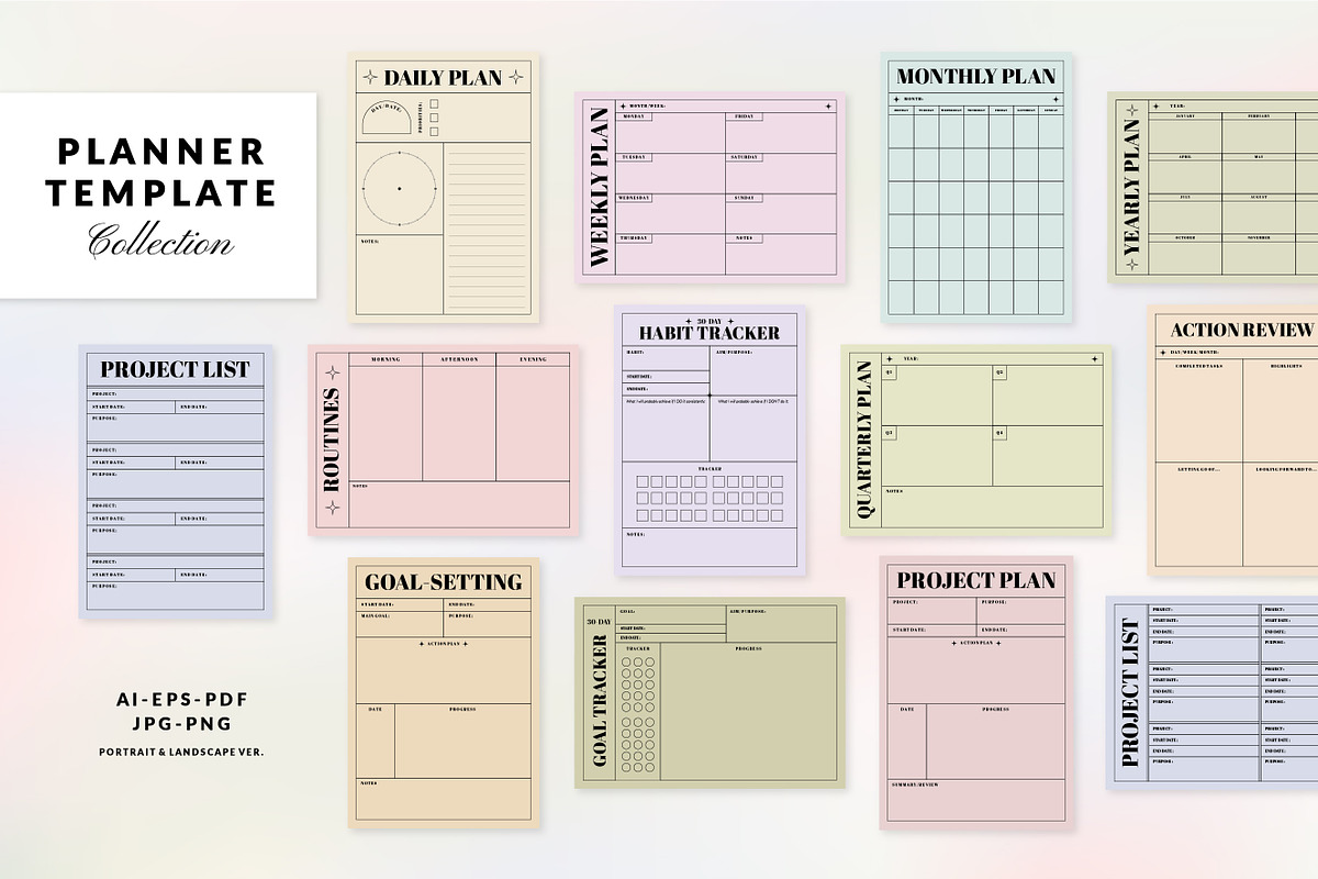 Daily, Project, Goal Planner Set, a Stationery Template by Artflorara (Photo 1 of 8)