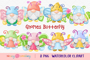 Gnomes Butterfly Watercolor Clipart