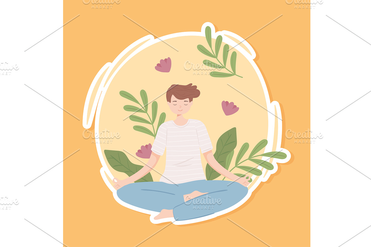 young man making yoga, a Person Illustration by studiogstock