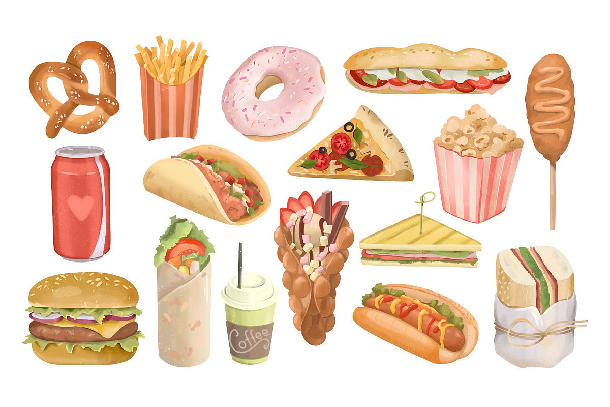 Street Fast Food Clipart PNG, a Food Illustration by ArtGiftsStudio (Photo 2 of 3)