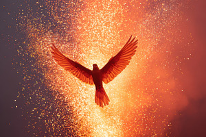 Glowing phoenix rising in a mystical landscape, an Animal Photo by AlyaAnd