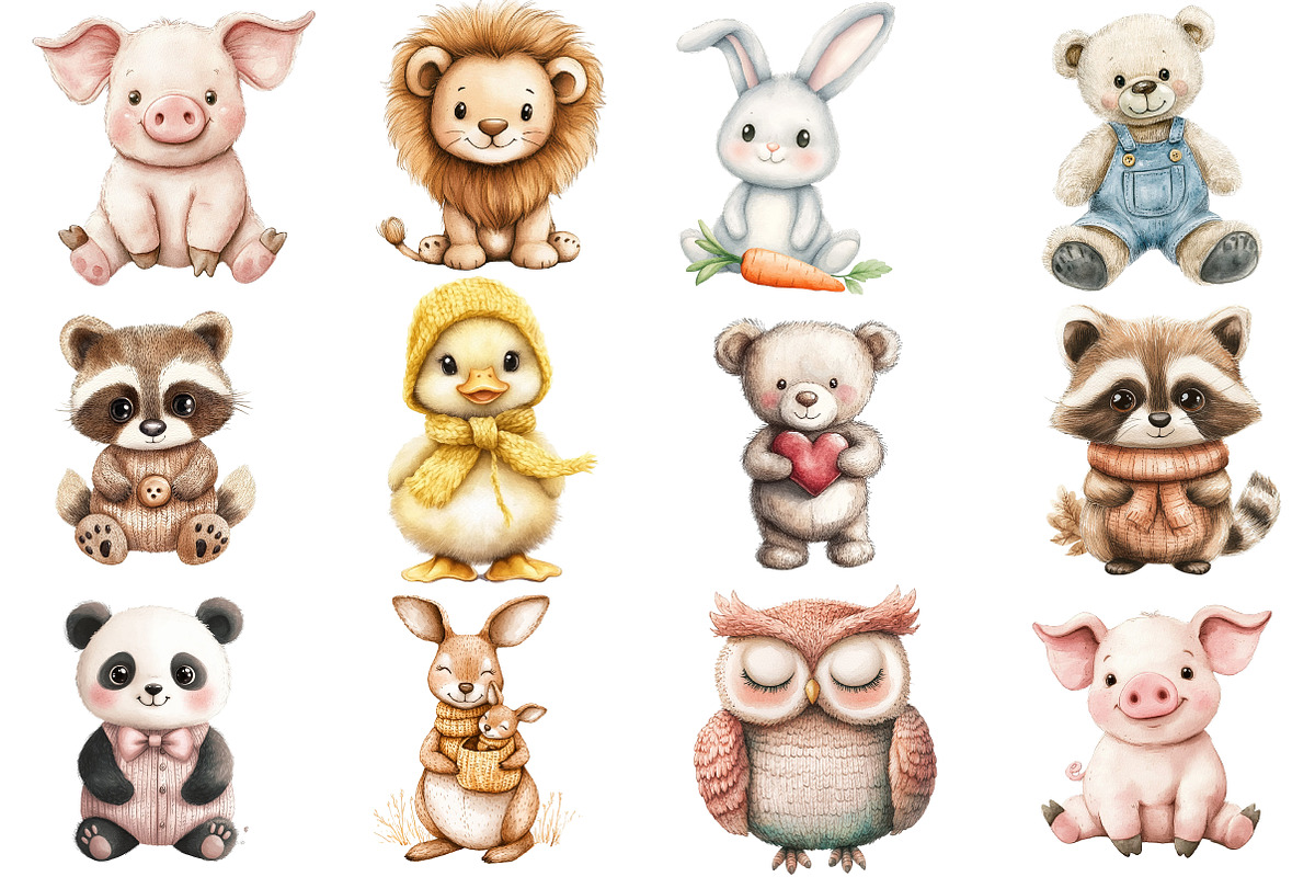 Vintage Knitted Plush Baby Animals P, an Illustration by Watercolor design (Photo 2 of 5)