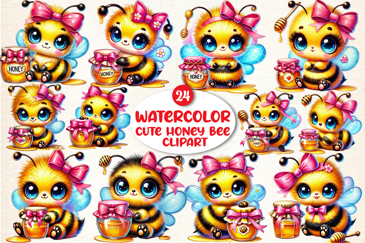 Cute Honey Bee Sublimation Clipart, an Illustration by DreamArtGraphic (Photo 1 of 5)