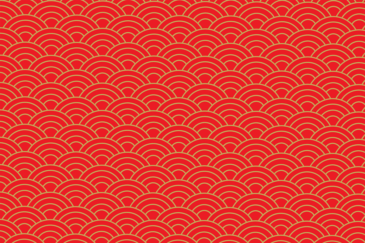 Gold and Red Chinese Wave Pattern, a Pattern Graphic by charnsitr