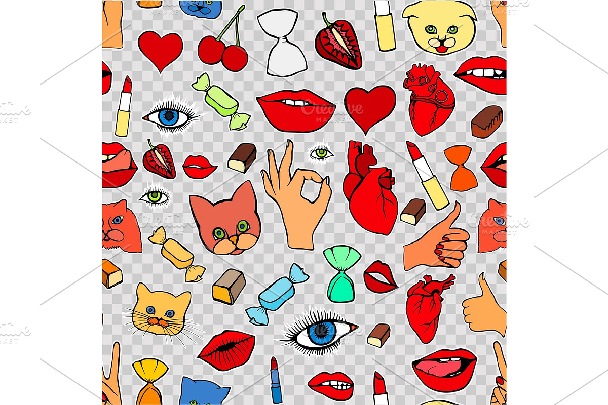 Fashion patch badges seamless pattern, an Illustration by IllustrationArtShop