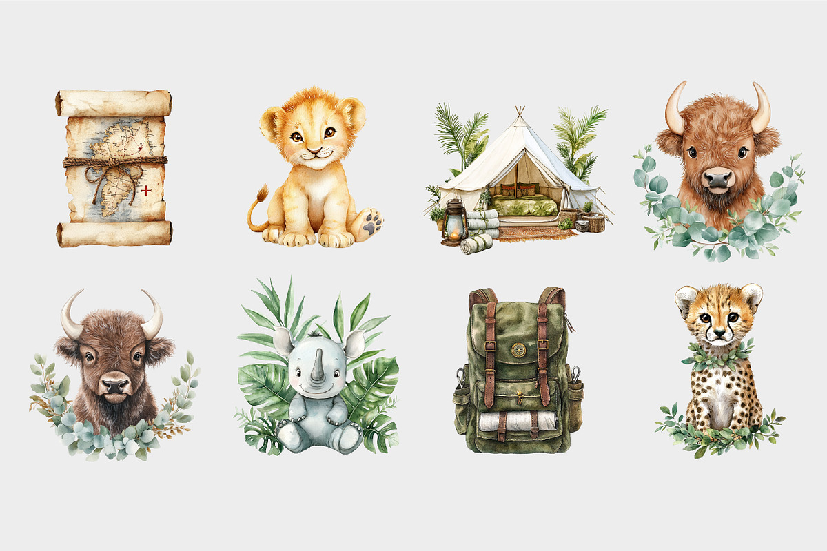 Cute Safari Animals Clipart, a Seasonal Illustration by Design Market (Photo 4 of 4)