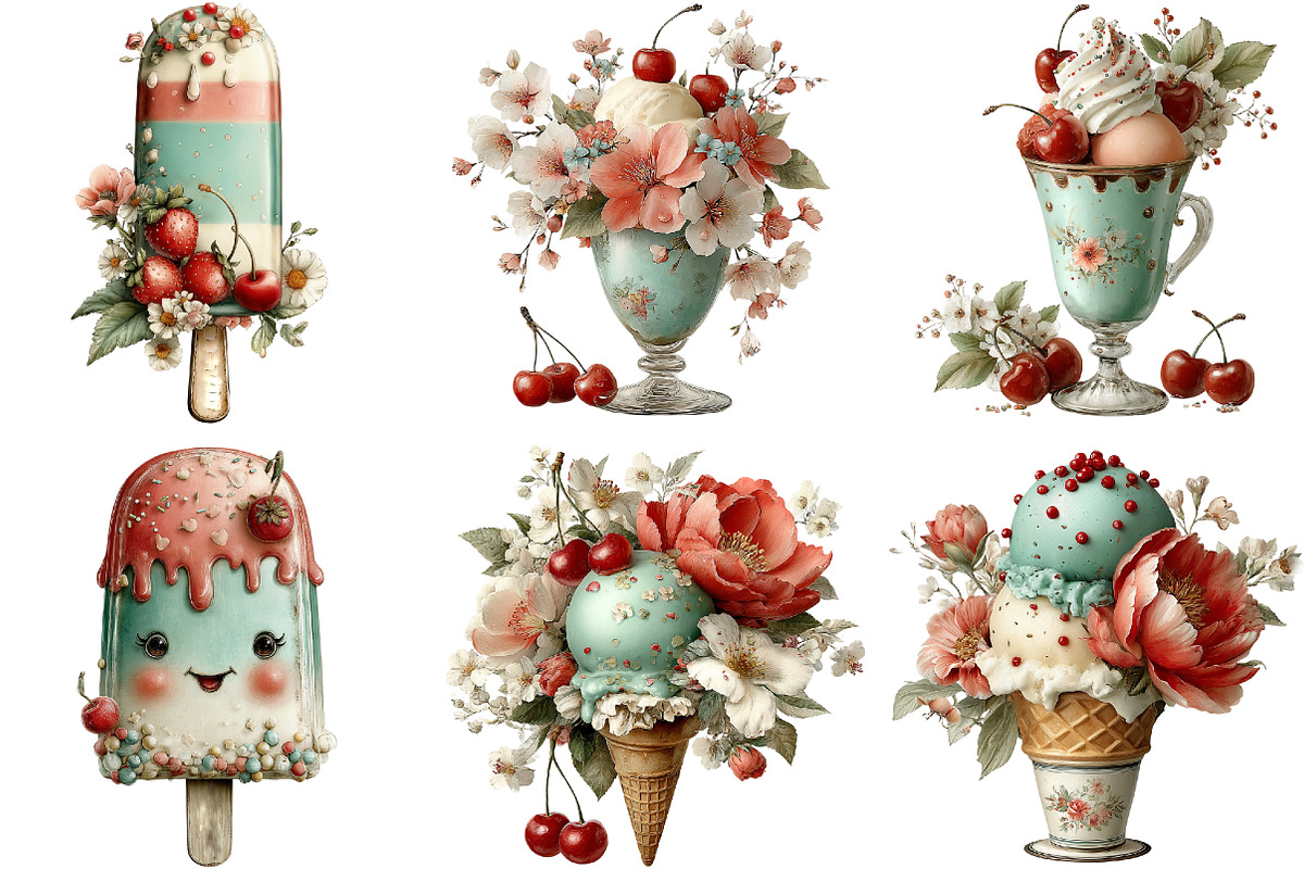 Whimsical Summer Ice Cream Clipart, an Illustration by DreamArtGraphic (Photo 3 of 5)