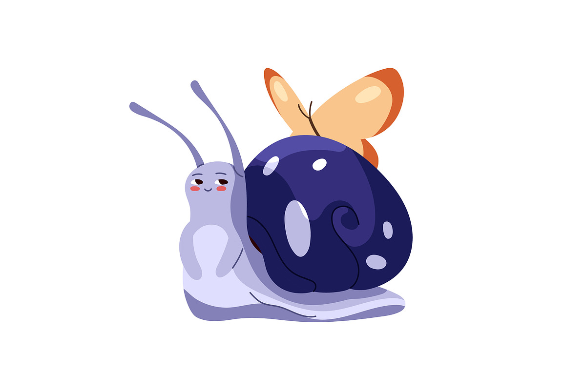 Cute, funny snails set + backgrounds, an Animal Illustration by PaperTrident (Photo 12 of 26)