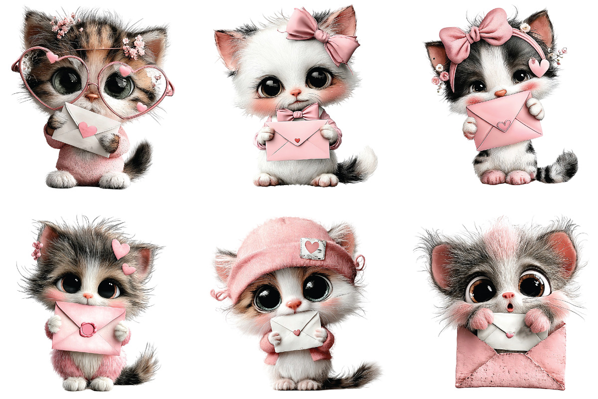 Valentine Cat Love Letter Clipart, an Illustration by CraftArtStudio (Photo 2 of 6)