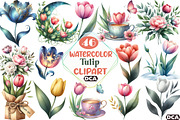 Watercolor Tulip Clipart, an Illustration by DreamCafeArt (Thumbnail 1 of 7)
