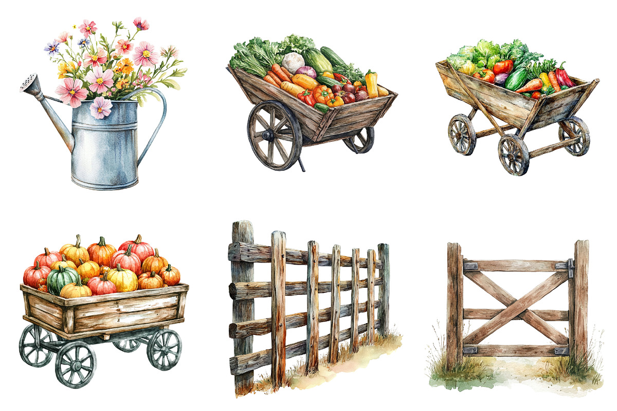 Watercolor Farm Clipart Set, an Illustration by designcity5 (Photo 5 of 5)