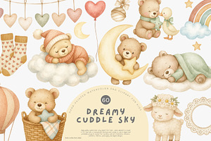 dreamy set of baby bears nursery, a Decorative Illustration by Pink Studio Art