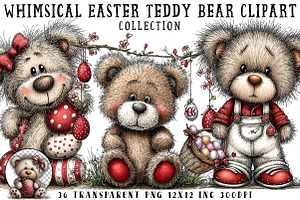 Whimsical Easter Teddy Bear Clipart, an Illustration by OK Design