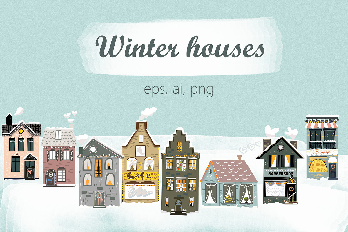 Winter snow covered houses clipart, an Education Illustration by NataLyaroArt (Photo 1 of 6)