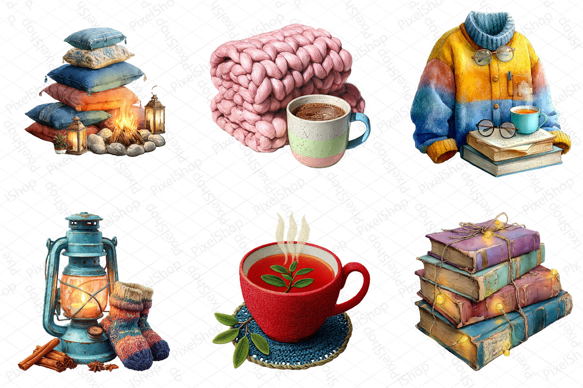 Watercolor Cozy Evening Clipart, an Illustration by DreamPrint404 (Photo 3 of 5)